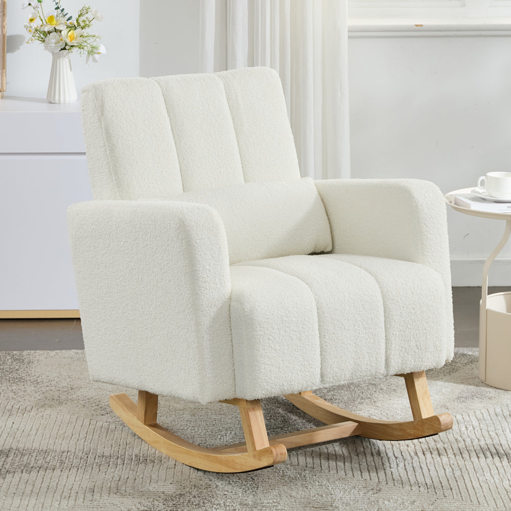 Accent Rocking Chair with Pillow, Ultimate Comfort for Your Home, Teddy Velvet, Cream White