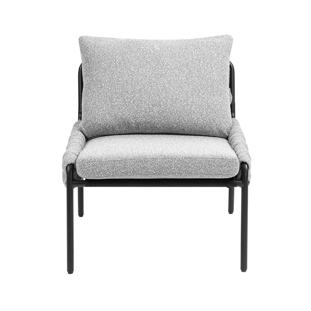 Modern Accent Lounge Chair with Braided Upholstery and Metal Frame, Comfortable Armchair for Living Room or Bedroom, Soft Cushioned Seat and Backrest, Set of 1 (GREY)