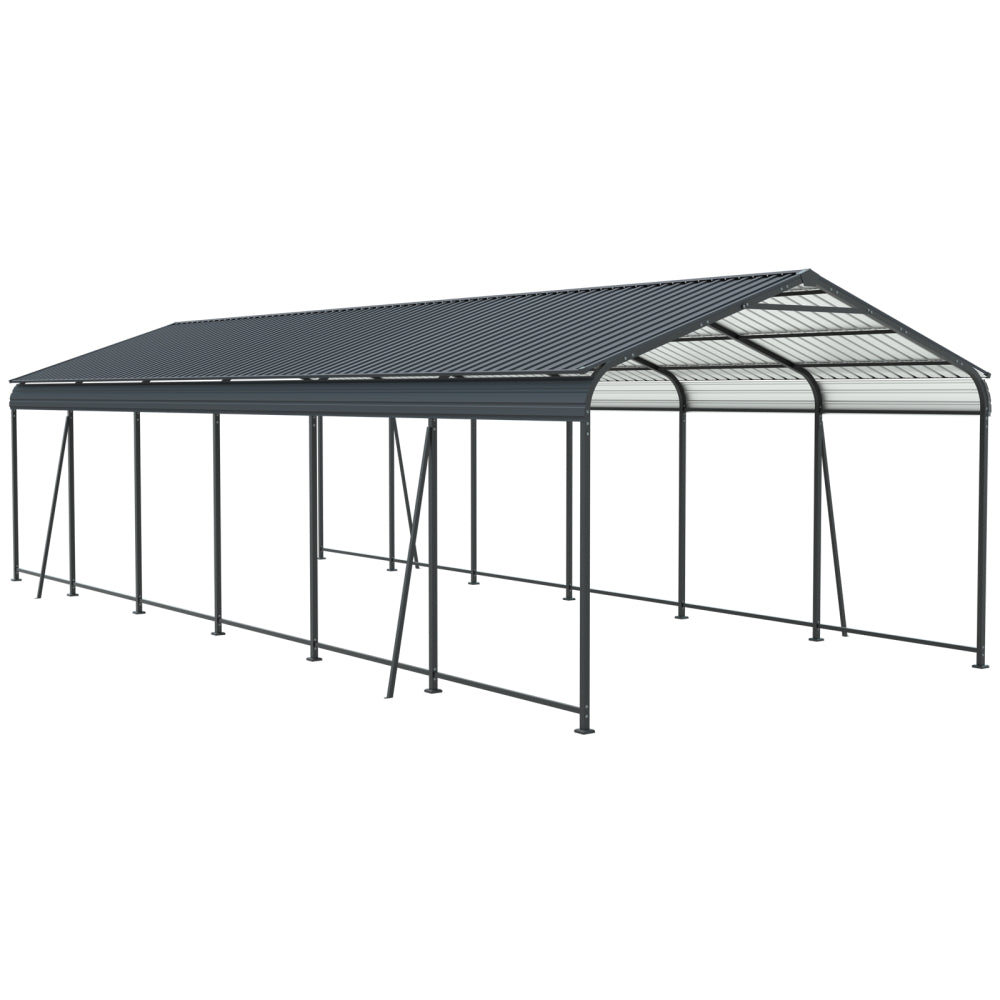 12 X 32 FT Carport, Heavy Duty Carport with Galvanized Steel Roof and Frame, Metal Carport Large Garage with 4 Fixed inclined square tube supports for Driveway Car, Truck
