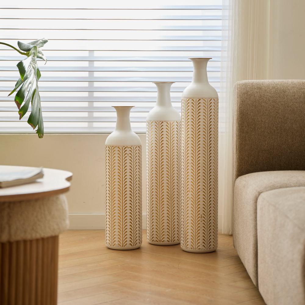 Floor metal vase modern style decoration home white metal vase 3-piece set gorgeous home decoration large glazed metal vase