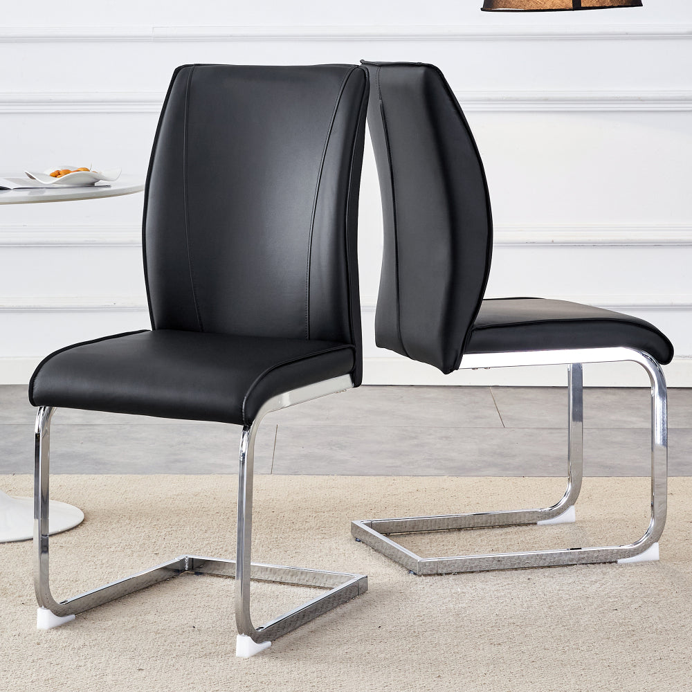 Luxury Simple Arch Chair - Set of 4 Dark Gray PU Material High Resilience Dining Chair with Arched Metal Silver Leg.Crazy Horse Texture PU Dining Chairs.