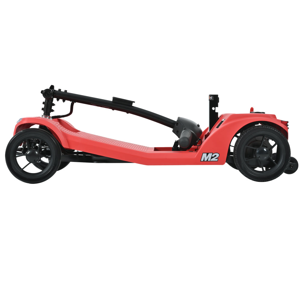 4 wheel mobility scooter with 16-20mile driving range, lithium battery, 330bs weight capacity, front & rear LED light, extension legroom, Electric-magnetic brake system, Color- Red, M2-RED-22.5L