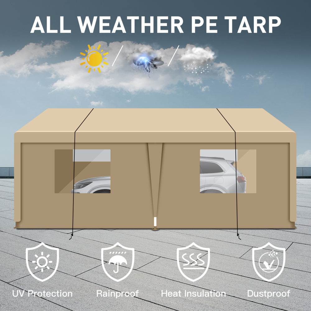 Carport, 10×20 Heavy Duty Portable Carport Garage Tent for Outdoor Storage Shelter khaki