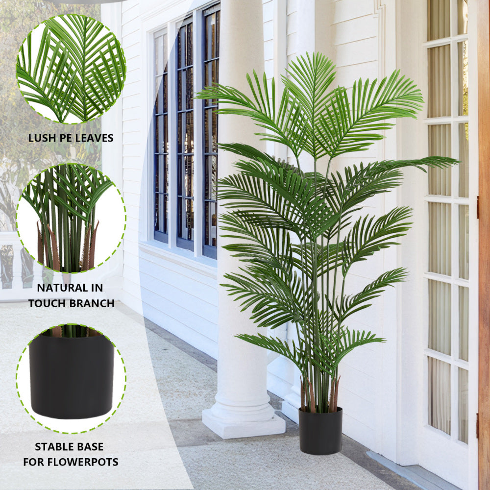 Artificial Areca Palm Plant, 180cm Tall Faux Tropical Tree in Pot for Indoor Outdoor Home, Office, or Garden Modern Decoration, 2pcs/set