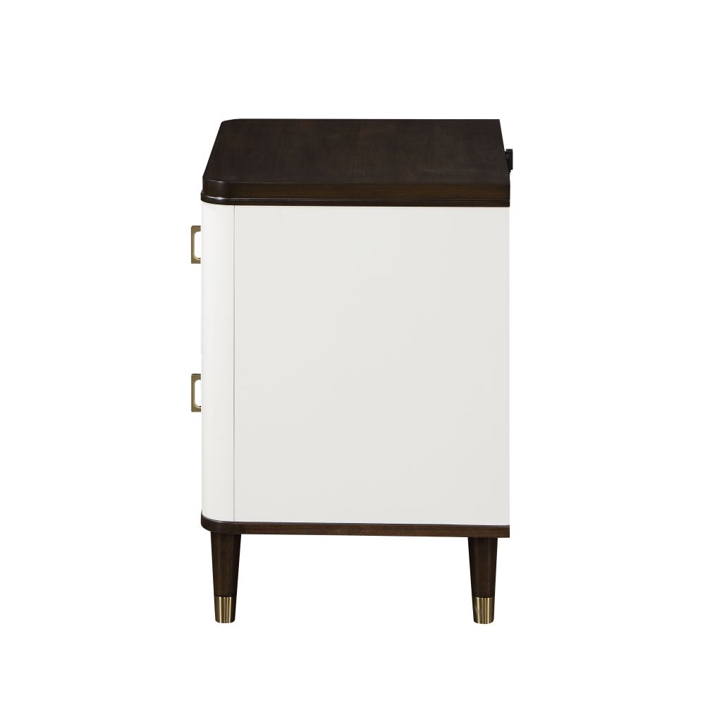 Carena White & Walnut Finish Night Stand w/USB