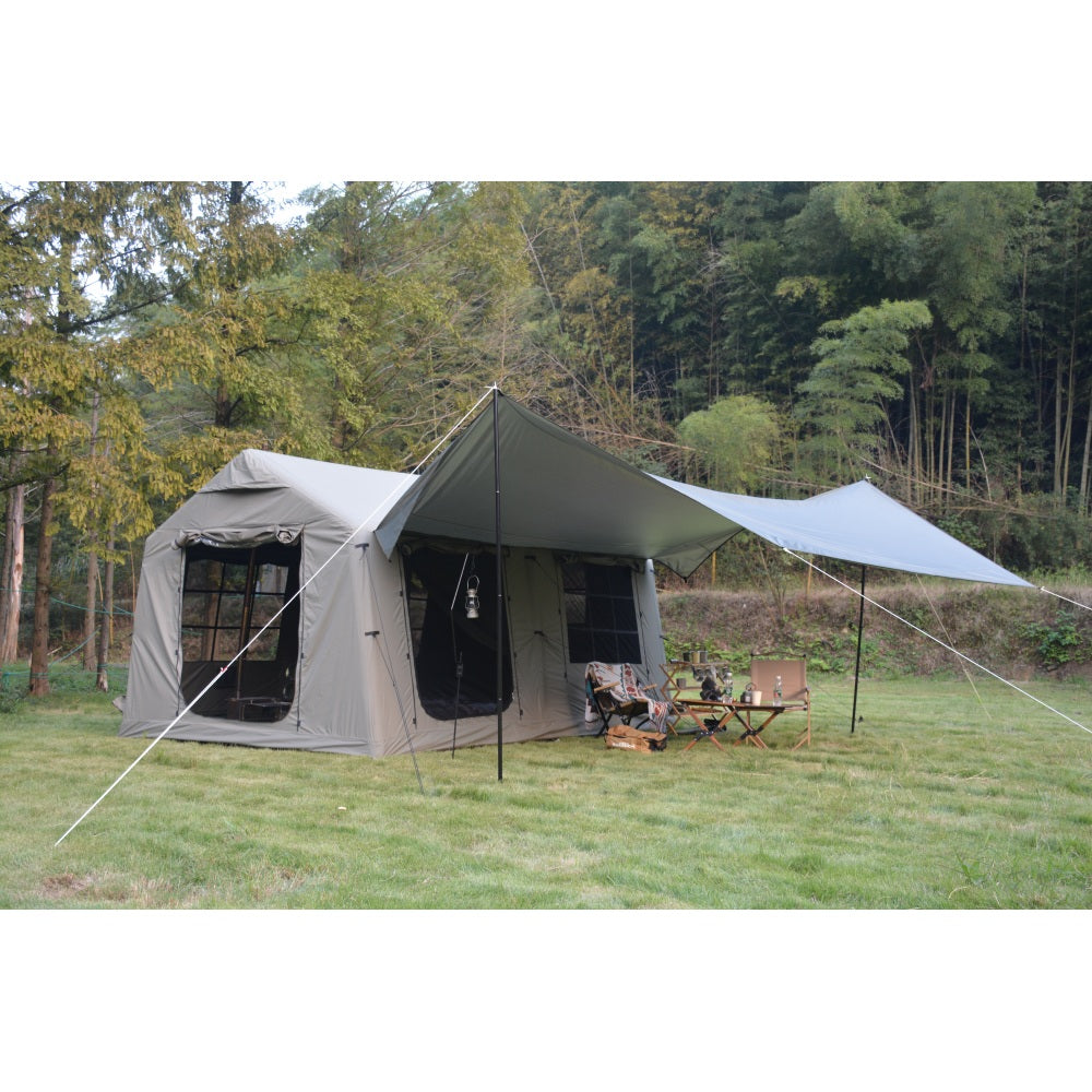 9.8 x13ft with canopy, Inflatable Camping Tents with Hand Pump, Air Glamping Tents, Easy Setup Waterproof and Windproof Blow up Tent Army green