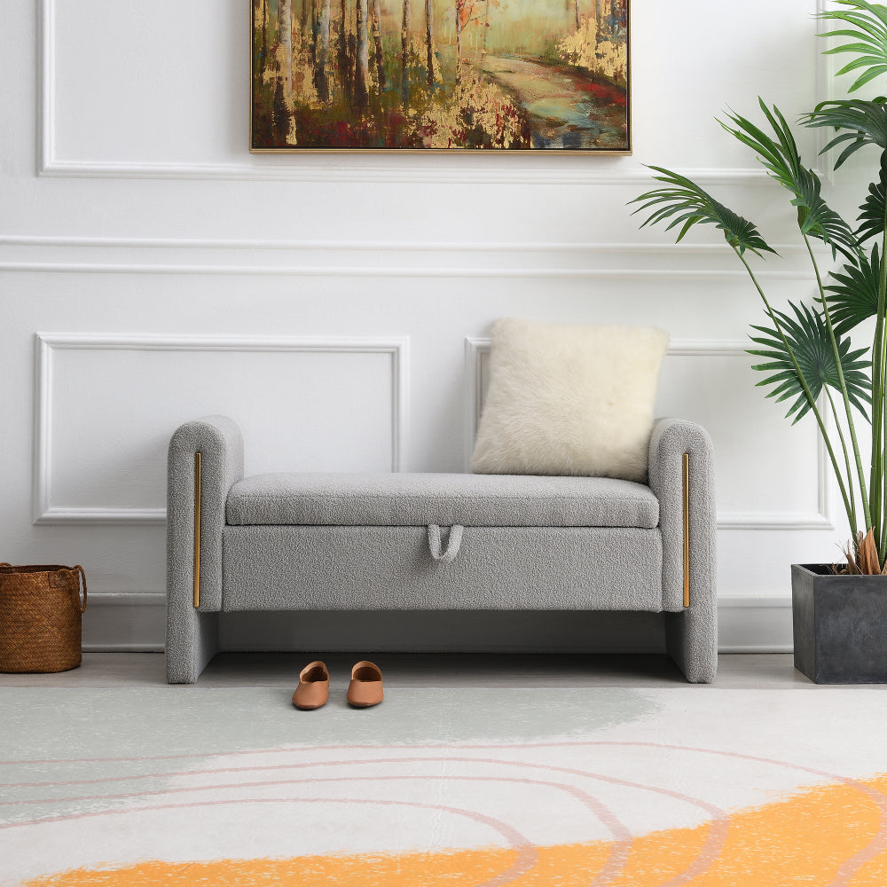 Modern Teddy Bed End Bench with Arms and Storage,Upholstered Large Foot Rest Stool, Comfy Window Vanity Bench for Living Room,Bedroom,Dorm,Coffee Table,Teddy Cream