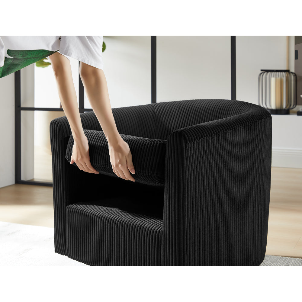 Swivel Accent Chair 360° Comfy Recliner Corduroy Arm Chair Single Sofa with Ottoman for Living Room Bedroom,Black
