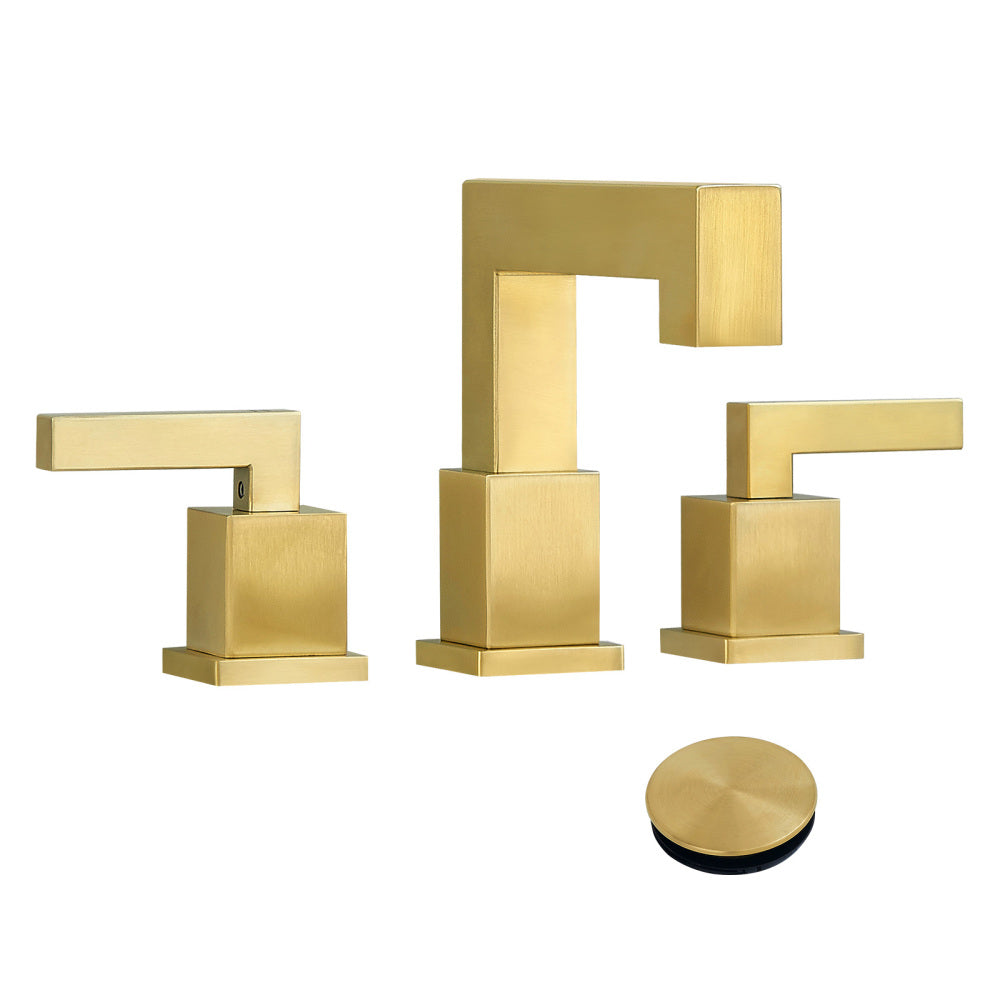 Brushed Nickel Widespread Bathroom Faucet, Waterfall Bathroom Faucets for Sink 3 Hole, 2-Handles Modern Vanity Faucet with Pop Up Drain Assembly and Lead-Free Supply Hose,8-Inch