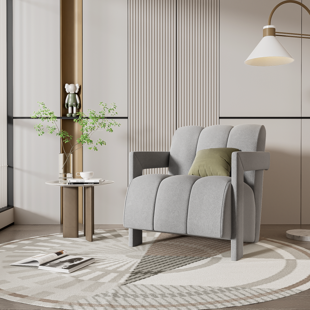 U-Can Modern Accent Chair with Ottoman, Mid Century Lounge Chair with footrest, Comfy Fabric Armchair Upholstered Set with Solid Wood Frame for Living Room