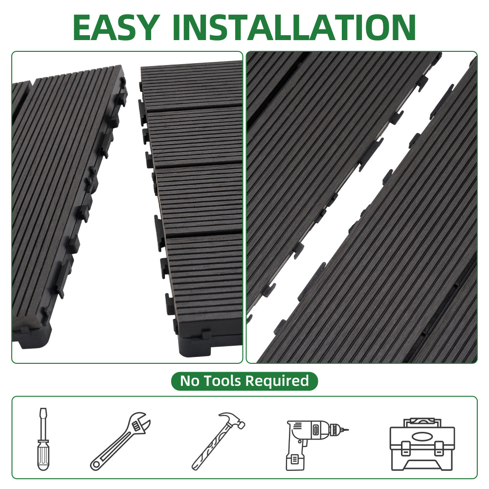 9 PCS heavy-duty & recyclable Wood-Plastic DIY Interlocking Deck Tiles 11.8" x 11.8"- Waterproof Outdoor and Indoor Flooring for Patio, Balcony, Porch, Backyard, Bedroom (Black)