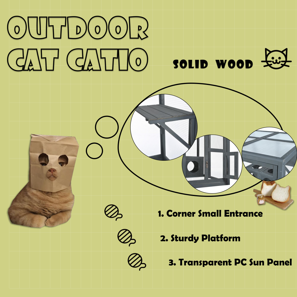 Catio Outdoor Cat Enclosure with Double Enter Doors, Grey Climbing shelves, Weatherproof Pine Wood Playground with 7 Freely Combination Wood Boxes