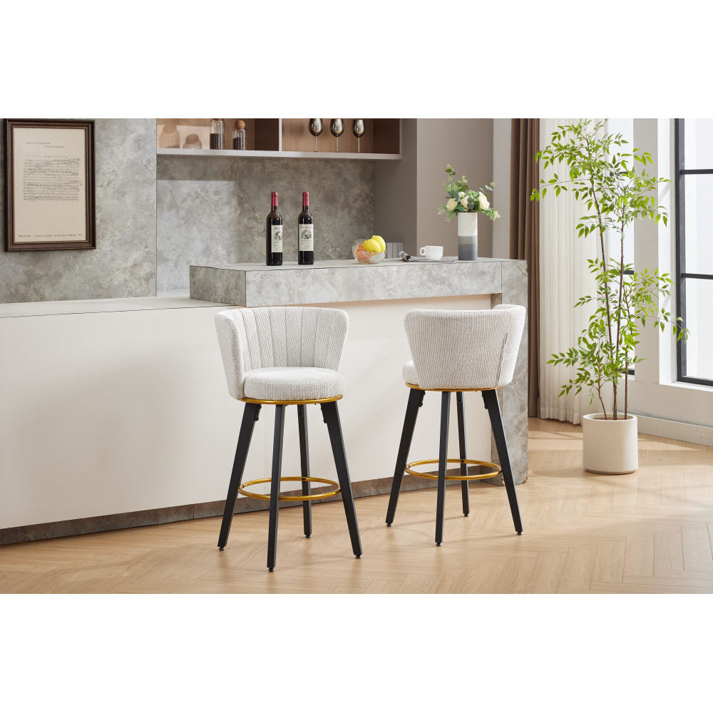 Counter Height Bar Stools Set of 2, 360° Swivel Upholstered Barstools with Backs and Metal Legs, 26" H Seat Height, Velvet Fabric,Goldy Footrest
