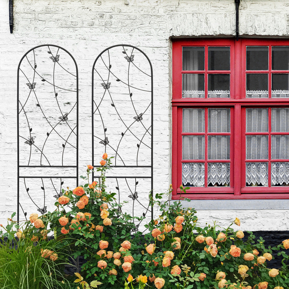 4 Pack Metal Garden Trellis 86.7" x 19.7" Rustproof Trellis for Climbing Plants Outdoor Flower Support Butterfly Deco Black