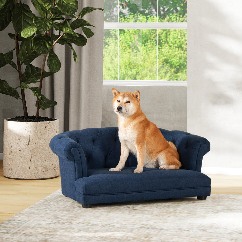 Kiki 36.5" Chesterfield Dog Sofa Bed, Medium, Uptown Gray Stain Resistant High Performance Polyester