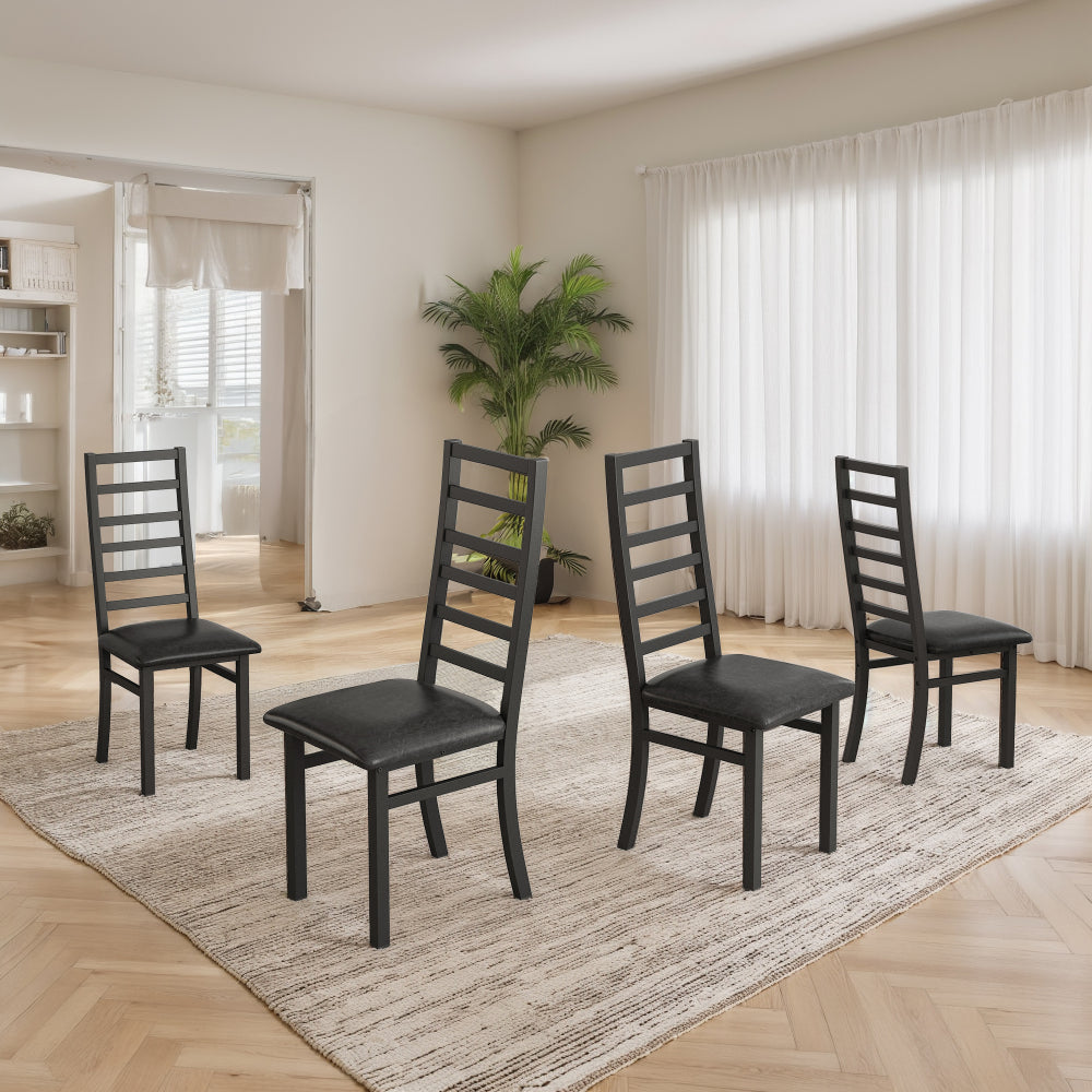 Metal Dining Chairs Set of 2, Steel Legs and PU Leather Seats, High Back Armless Dining Chairs, for Kitchen, Living Room, Black