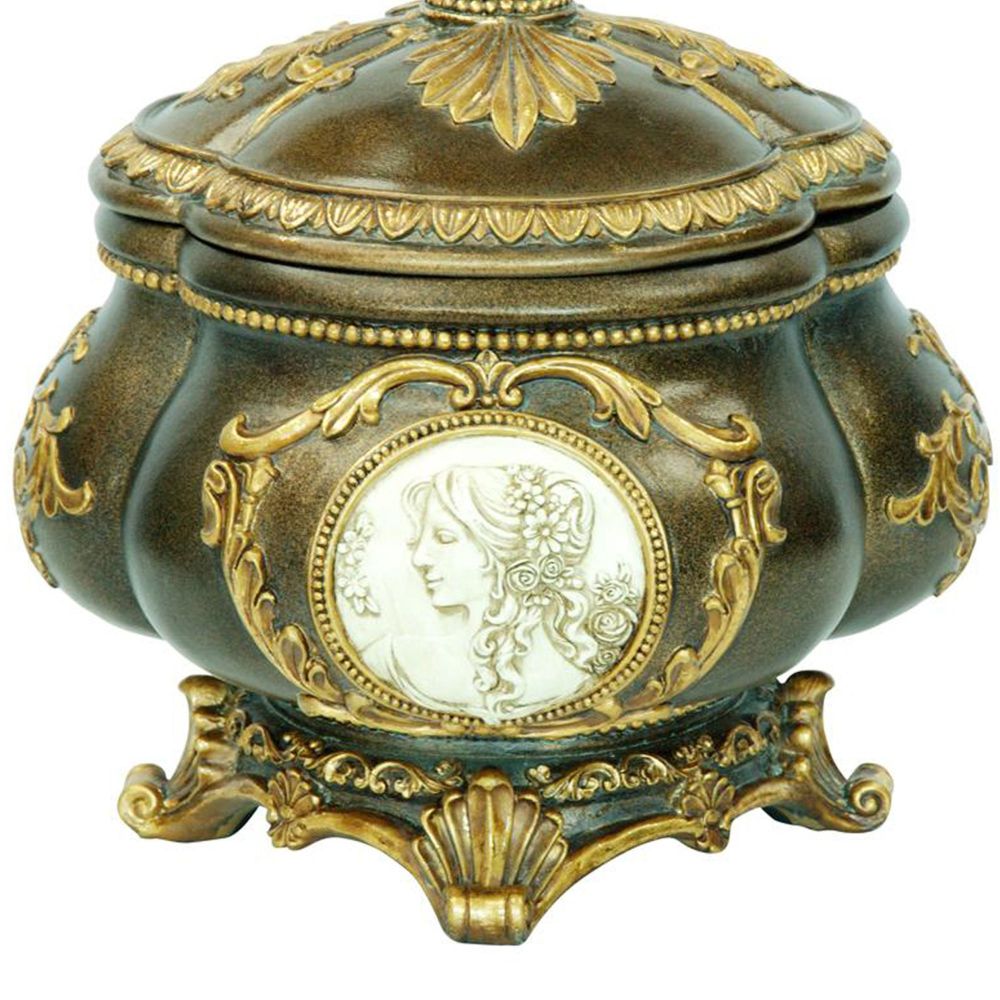 9" Tall Decorative Jewelry Box, Bronze finish