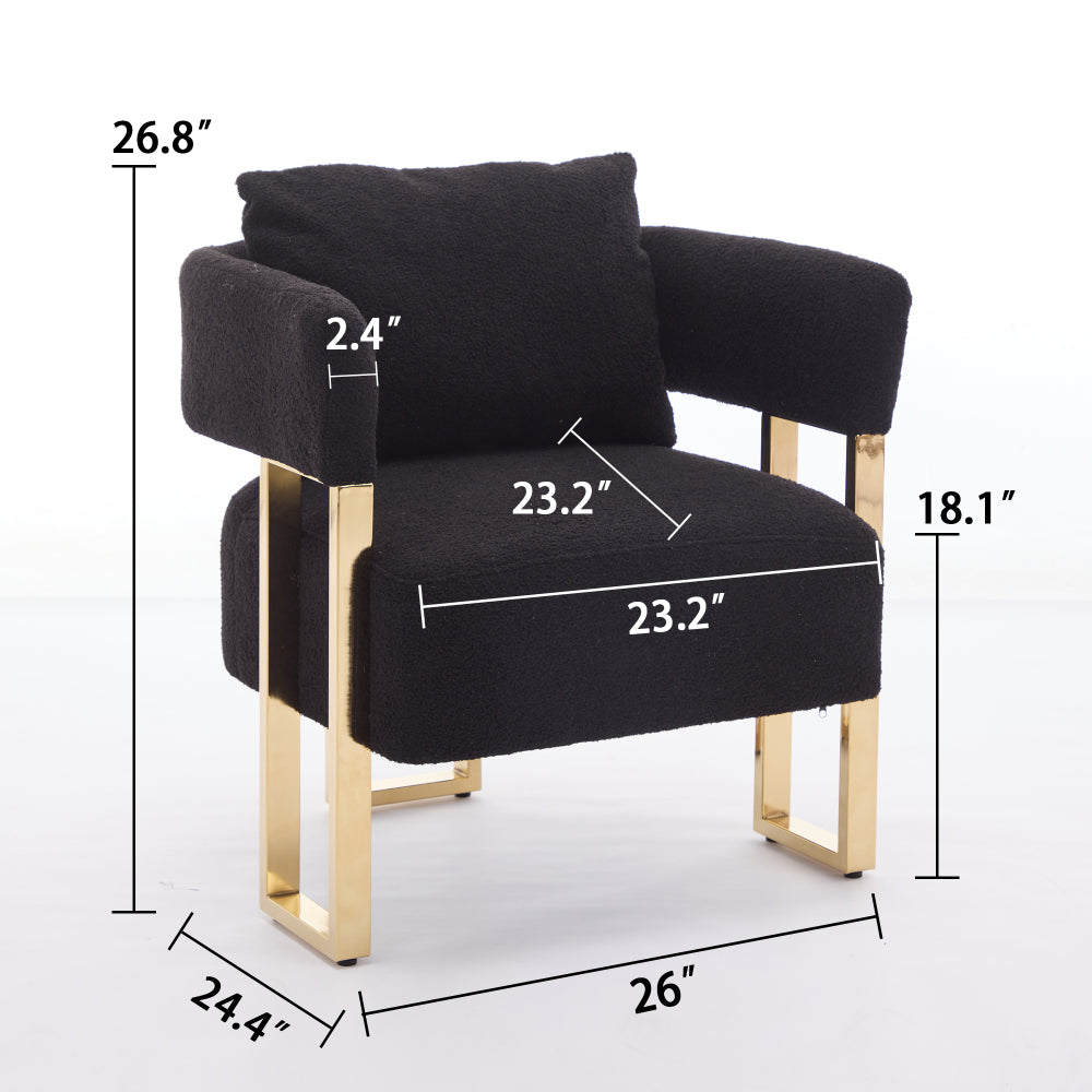 TS Modern decorative chair, living room side chair with gold metal legs, no wheels, suitable for dressing area, reception room, office,Teddy fleece upholstered metal foot sofa 2PCS Black