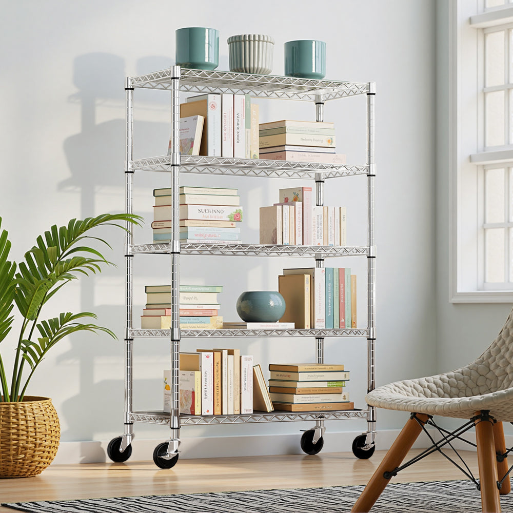 Steel Storage Shelving 6-Tier Utility Shelving Unit with Wheels, Steel Organizer Wire Rack for Home,Kitchen,Office,Garage,17.7" D x 47.2" W x 76.7" H-Chrome