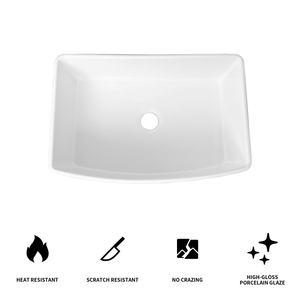 Fireclay 33" L X 20" W Farmhouse Arch Edge Apron Front Single Bowl Kitchen Sink