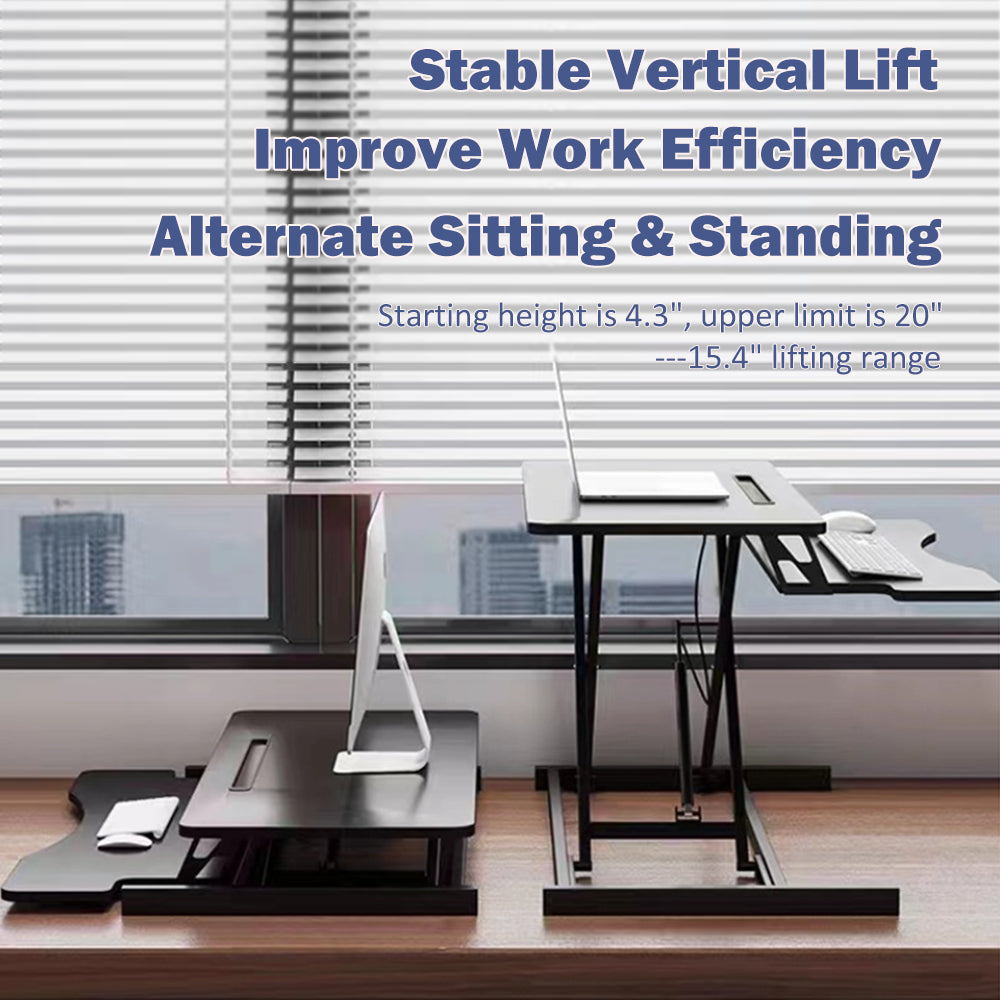 32 Inch Desk Converter, Height Adjustable Sit to Stand Riser, Dual Monitor and Laptop Workstation with Wide Keyboard Tray (BLACK) Xmas,Gift for Mother's day