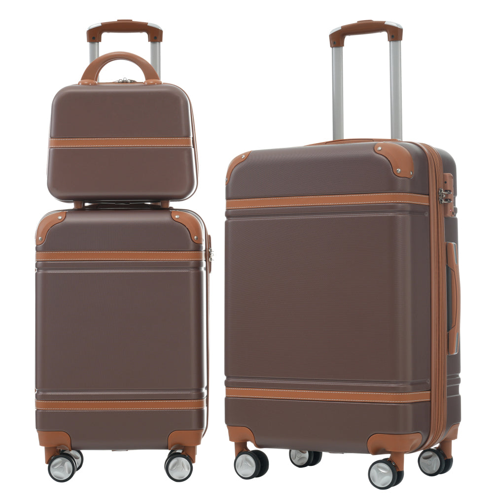 Hardshell Luggage Sets 3 Pieces 20"+24" Luggages and Cosmetic Case Spinner Suitcase with TSA Lock Lightweight,White