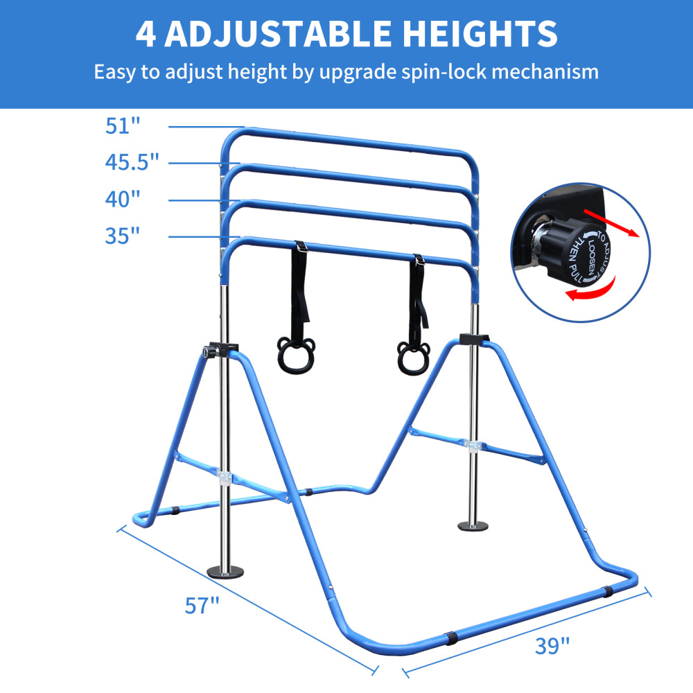 Blue Multi-Functional Adjustable Height Children's Horizontal Gymnastic Bar With Bear Rings