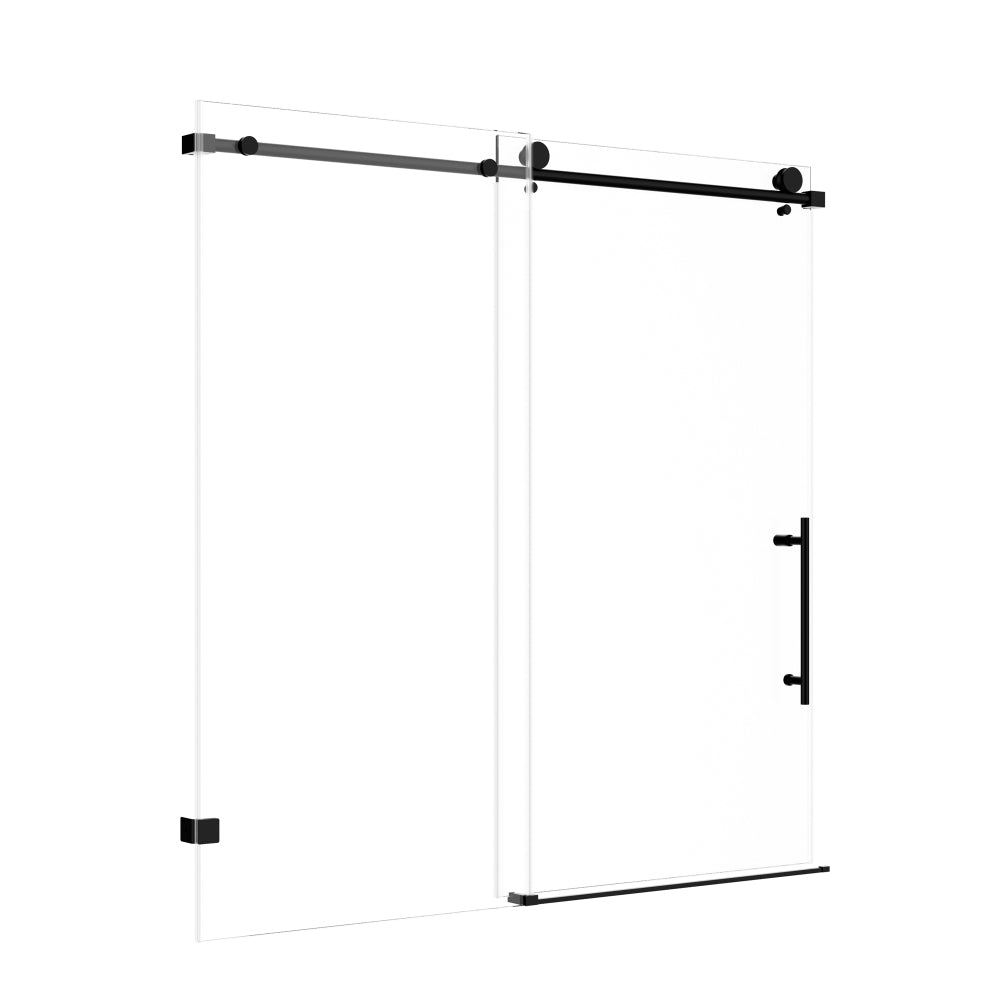 60" W x 60" H Frameless Single Sliding Shower Door, Soft-Close Matte Black Bathtub Door, 5/16" (8mm) Clear Nano-Coated Tempered Glass with Stainless Steel Handle