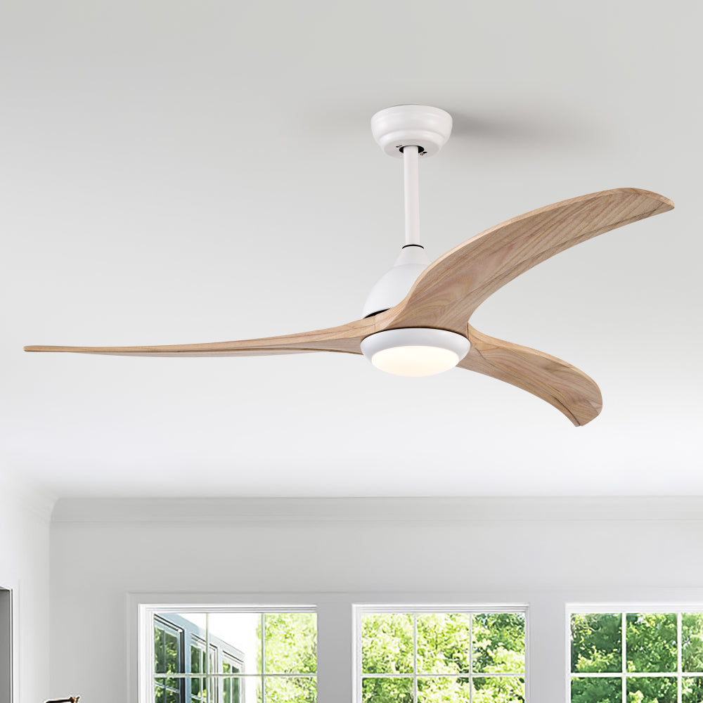 (Same SKU W1592P176976) 52" Ceiling Fan, Solid Wood Blades Ceiling Fan With Light with Remote Control, Noiseless Reversible Motor, 6 Speed ,3 Color ,for Patio Living Room, Bedroom,Indoor.(Matte White)