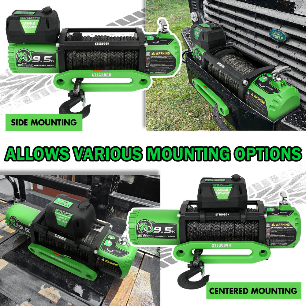 STEGODON 9500 lb. Load Capacity Electric Winch,12V Waterproof IP67 Electric Winch with Hawse Fairlead, Synthetic Rope Winch with Wireless Handheld Remote and Wired Handle