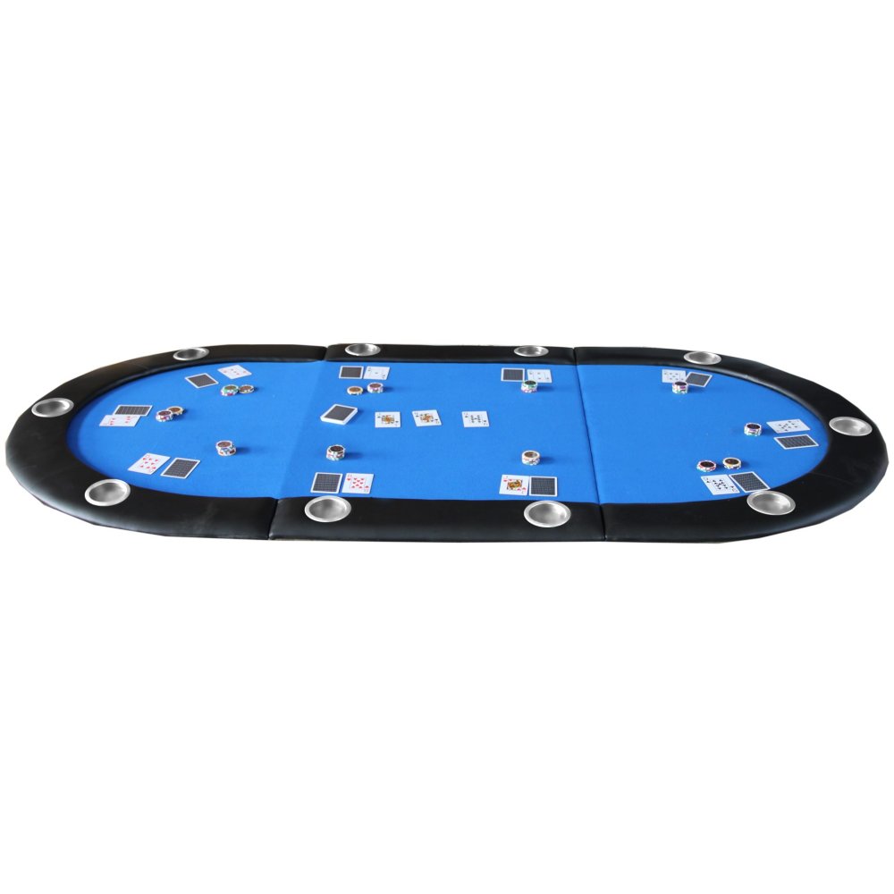 Folding Poker Table Top for 10 Players Tri-Fold Texas Holdem Blackjack Casino Game Tabletop Blue