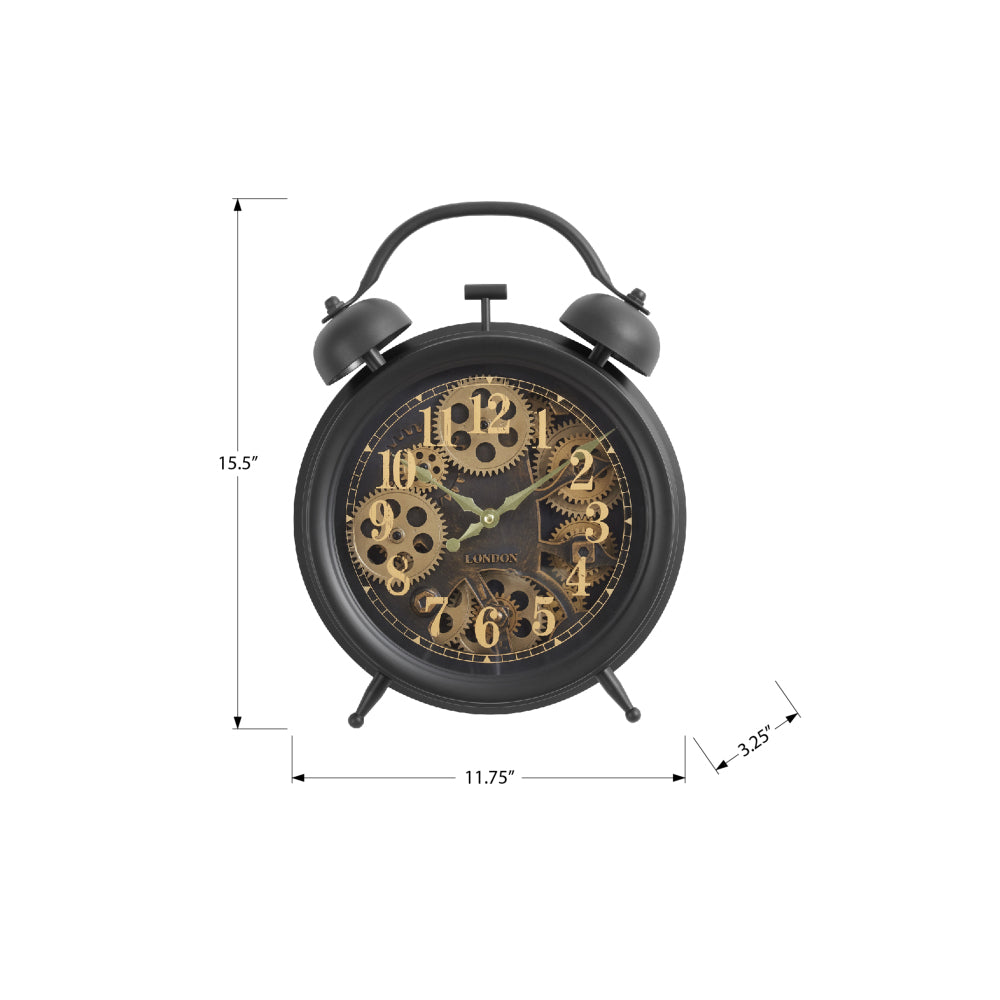 Clocks, 12" Round, Gear Mechanism, Table Clock, Brown, Transitional