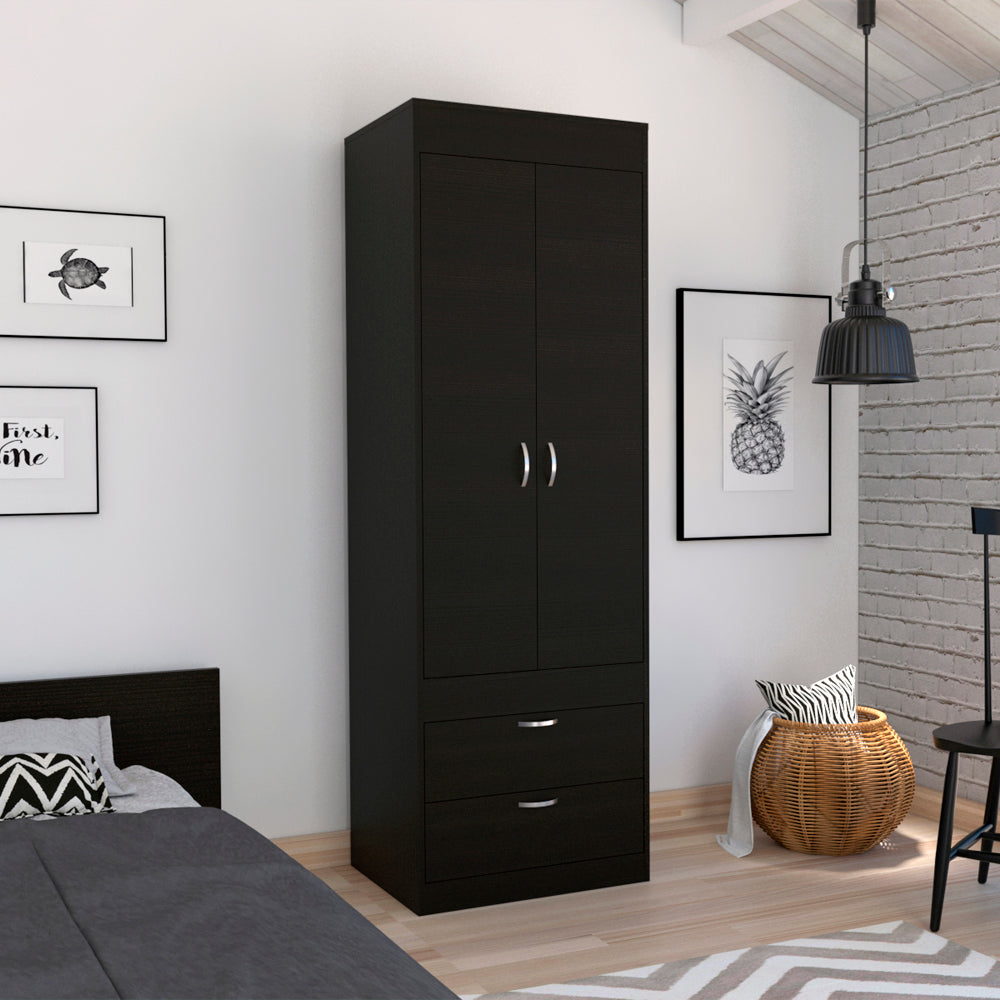 Lisboa Armoire, Rod, Double Door, Two Drawers, Metal Handles