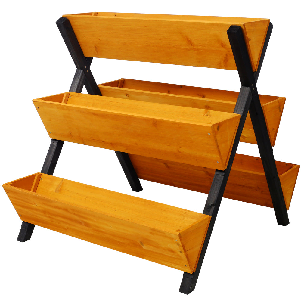 3-Tiers Raised Garden Bed with Trellis, 53" H Vertical Planter Box with Wheels & Back Storage Area, for Flowers, Vegetables, Herbs, Natural