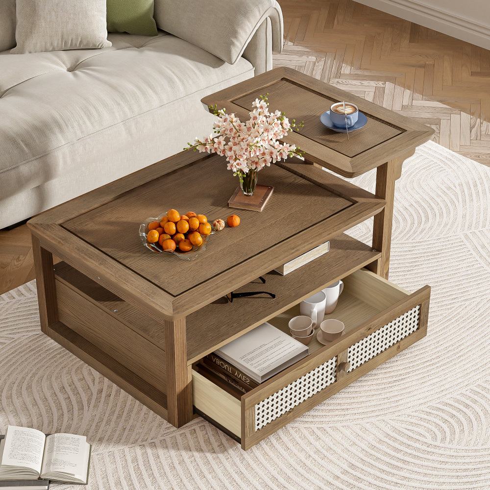 U-Can Set of 2 Nesting Coffee Tables Farmhouse,Rectangle Coffee Table Living Room,Wood Finish Coffee Table Set, Small Coffee Tables, Sofa Side Table for Living Room