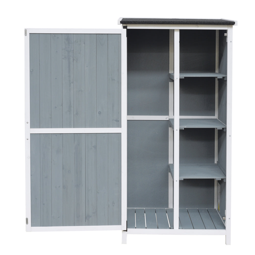 54" Two-Tone Storage Shed - Gray & White Design with Sloped Roof & 5 Customizable Compartments