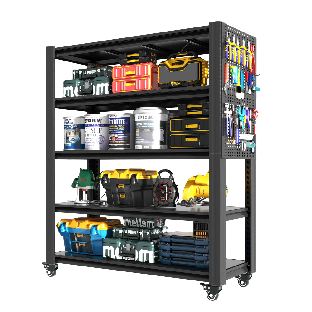 78"H 5 Tier Adjustable Shelving with Pegboard and Wheel, Heavy Duty Storage Shelves, Metal Shelving Unit Multipurpose Shelf for Warehouses, Garages, Offices, Bedrooms, Kitchens, 18"D*47.2"W*78"H