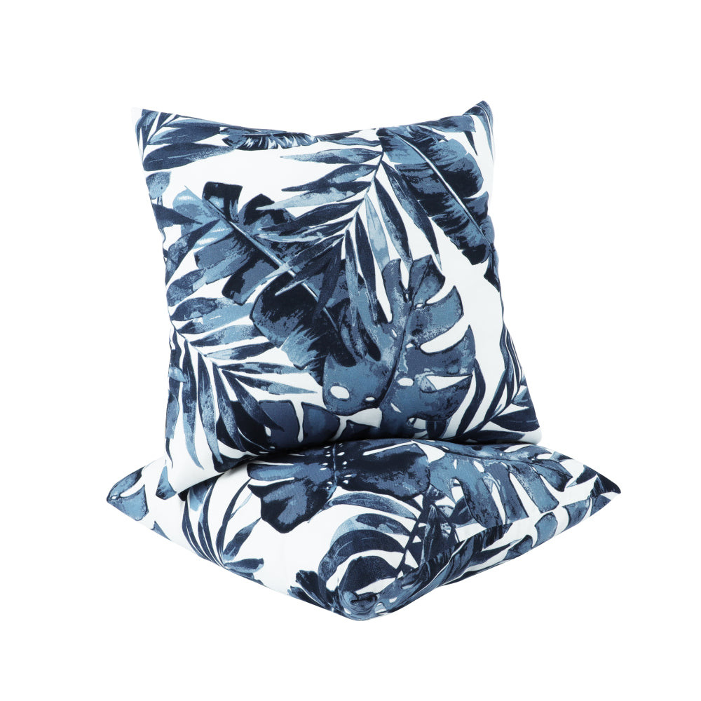 2 Pack Outdoor Throw Pillows, Waterproof & Fade-Resistant Patio Cushions for Garden, Porch, Poolside Furniture - Soft & Comfortable Decorative Pillow Covers (18x18 Inch, Blue Big leaf)