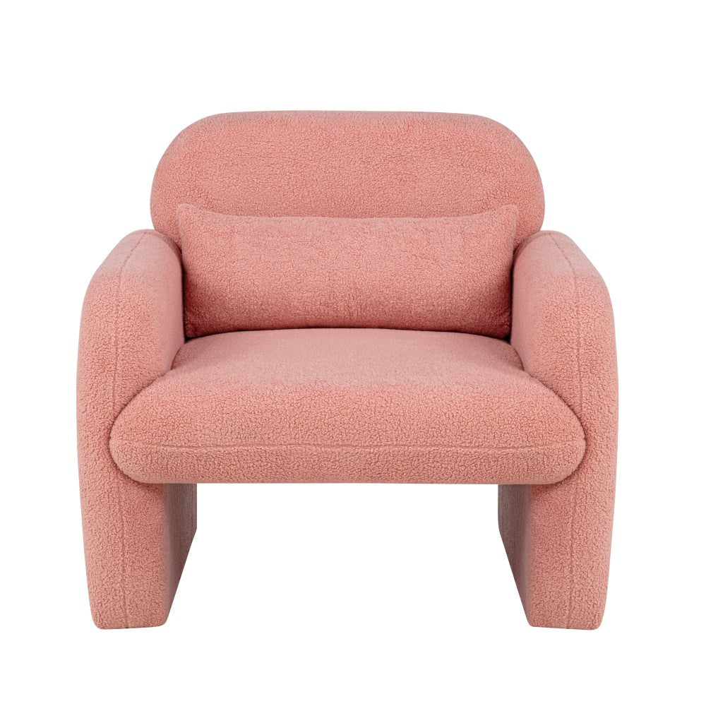 Stylish and Minimalist Teddy Fleece Single Sofa Chair with Arms and Pillow, Armchair, Accent Chair for Living Room, Bedroom, Study,Pink