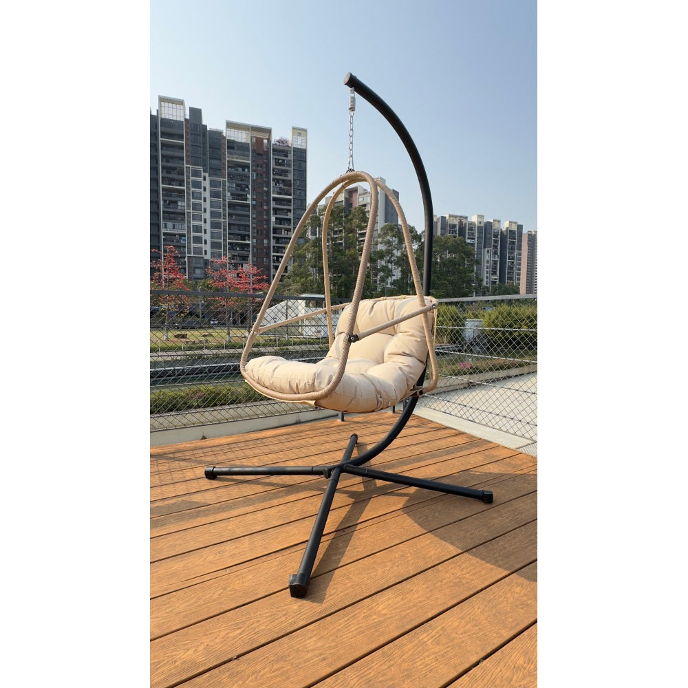 Swing Egg Chair with Stand Indoor Outdoor Wicker Rattan Patio Basket Hanging Chair with C Type bracket , with cushion and pillow,Patio Wicker folding Hanging Chair( Special construction cup holder