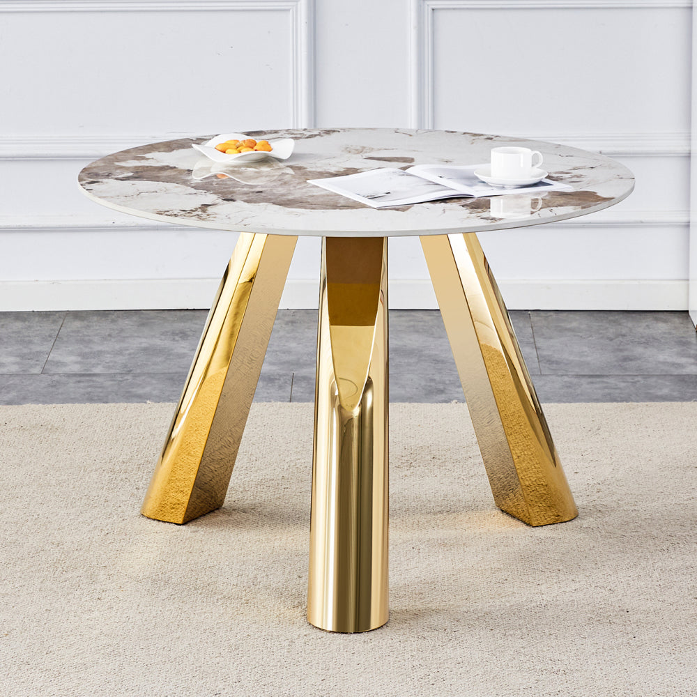 42" Luxury Sintered Stone Table: 0.45" Durable Top + 6" Steel Legs, 500lb Capacity, Stain/Heat-Resistant White/Gray Veined Surface - Modern Minimalist Design