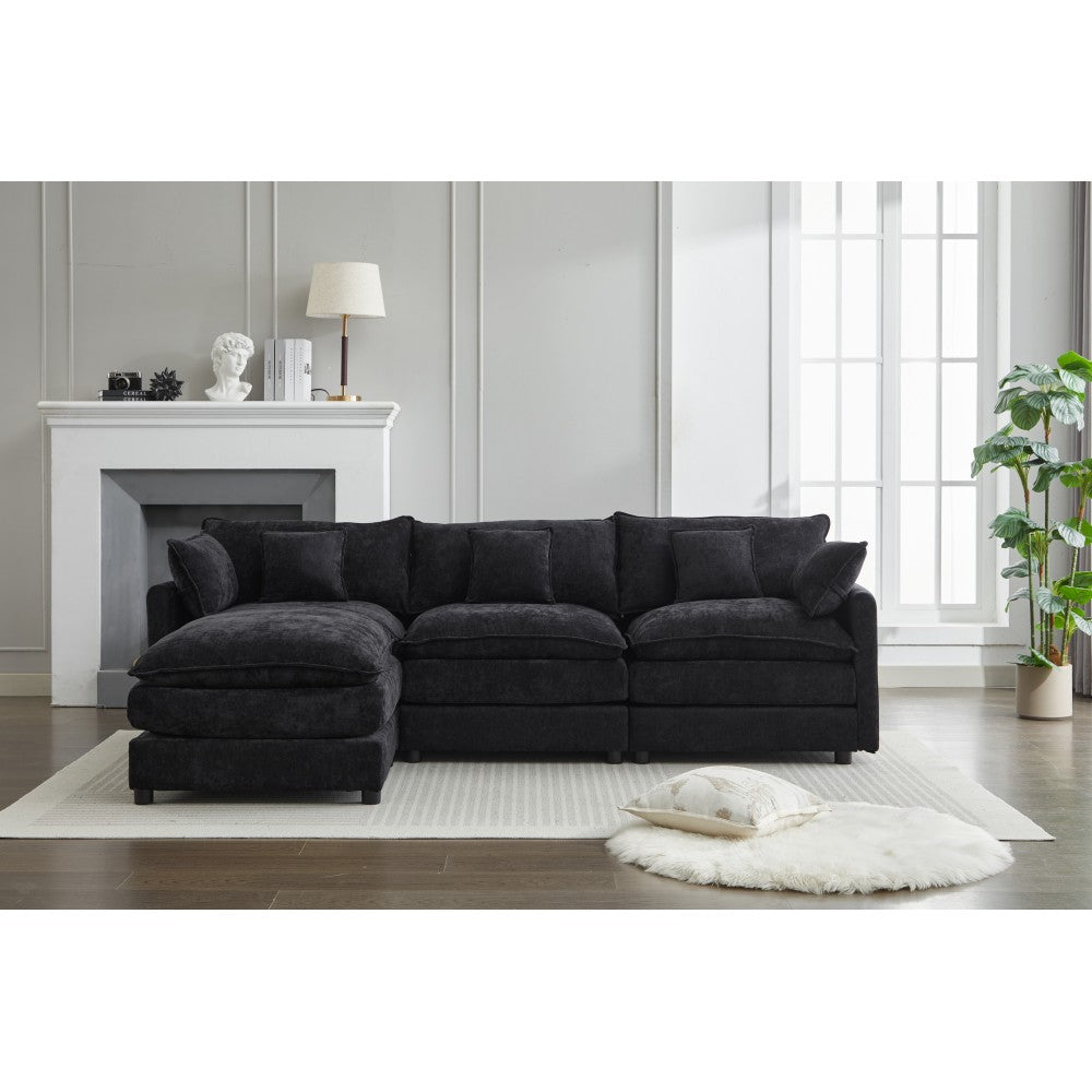 Modular Sectional Sofa, 3-Seater Sofa with Ottoman, Modern L-Shaped Sofa for Living Room Bedroom Apartment