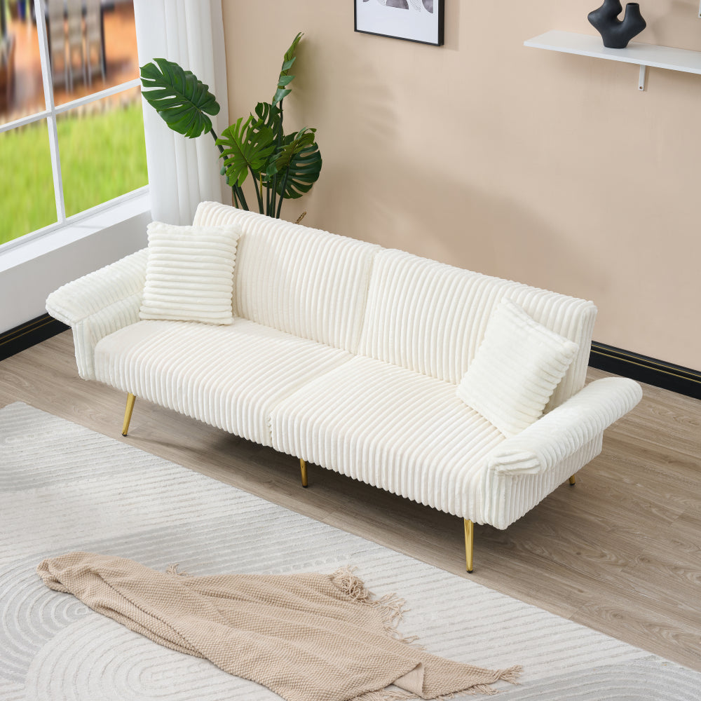 79 inch corduroy sofa bed, foldable double sofa bed with folding armrests, suitable for living rooms and small spaces