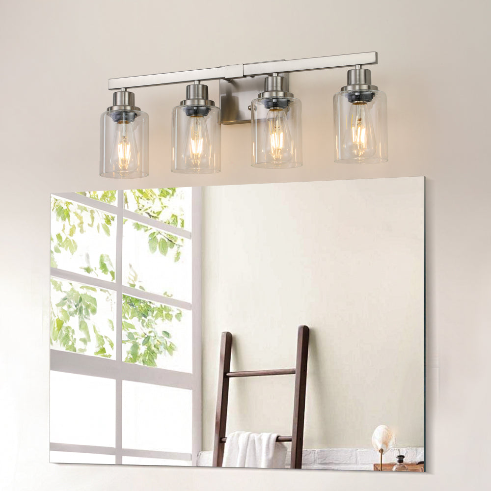 24" Modern 4-Light Bathroom Vanity Light Fixture - Brushed Nickel Finish with Clear Glass Shades, Perfect for Bathroom, Vanity, and Dressing Area Lighting (No Bulbs)