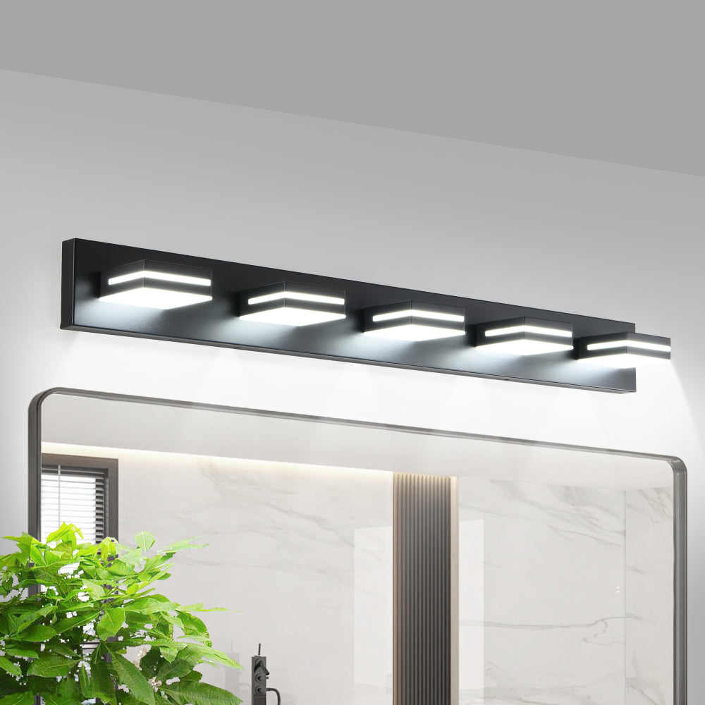 Modern Black LED Vanity Light, 6-Lights Wall Sconce for Bathroom and Mirror, Sleek Minimalist Design, Energy-Efficient, Easy to Install