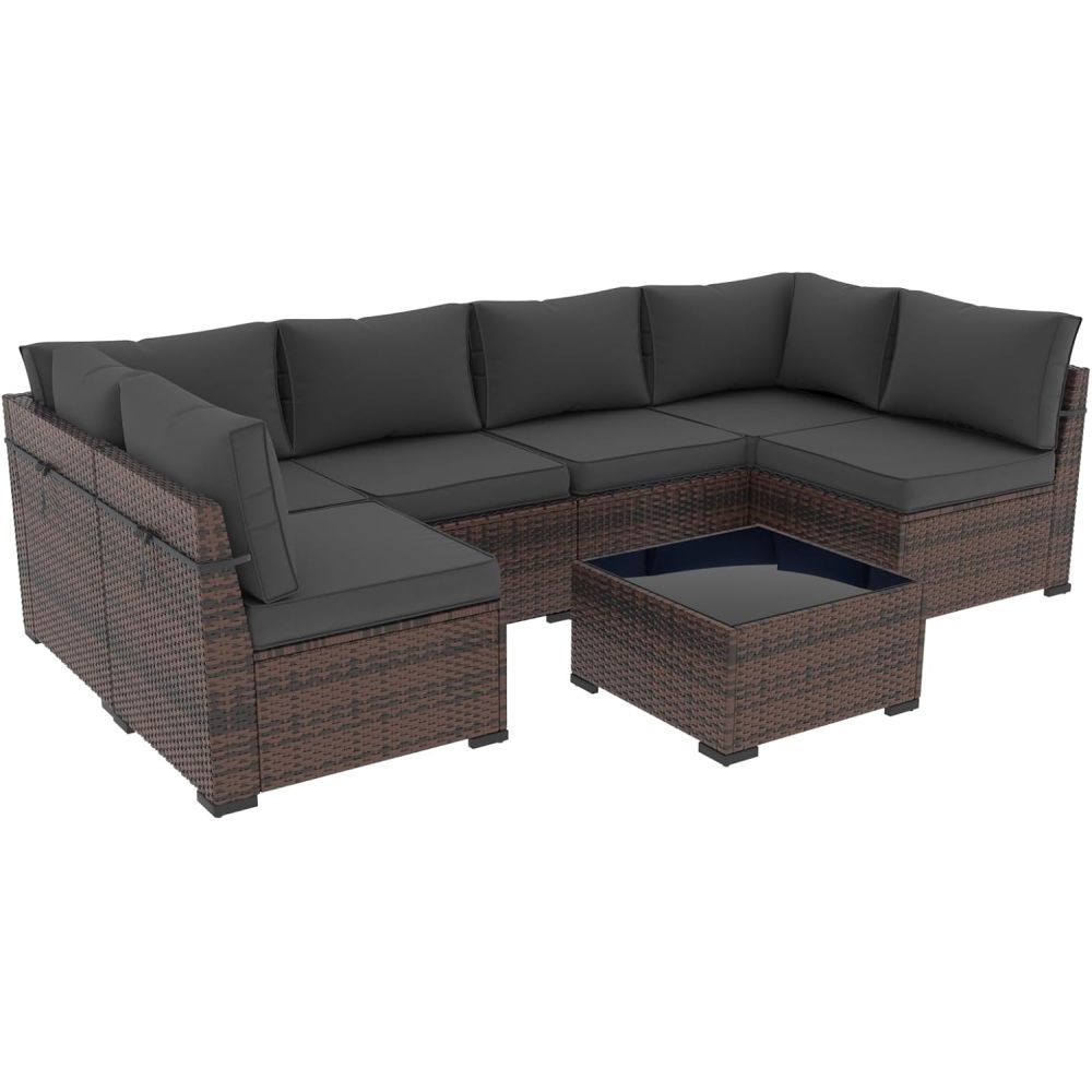 Cushion Covers for 7 Pcs (6-Seaters) Wicker Rattan Sectional Sofa, 14Pack Cushion Slipcovers Set Seat and Back,Outdoor Cushion Slipcover with Zipper, (Only Cover) Grey