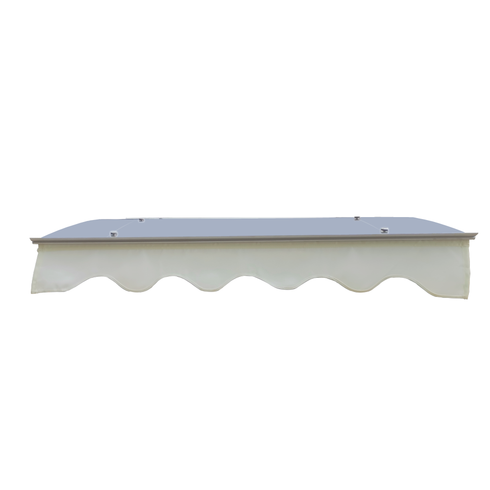 DA4734W Series Door Window Awning Made of 0.137 Inch Thick Crystal Solid Polycarbonate Sheet and Aluminum Alloy with Valance in size of 47" Wide x 34" Deep for Wooden Wall House