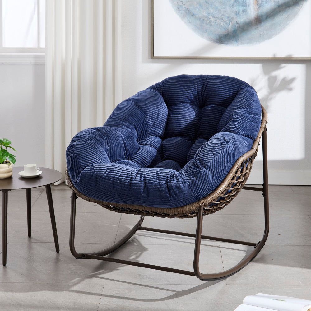 Outdoor Rattan Rocking Chair,Padded Cushion Rocker Recliner Chair Outdoor for Front Porch, Living Room, Patio, Garden, Beige