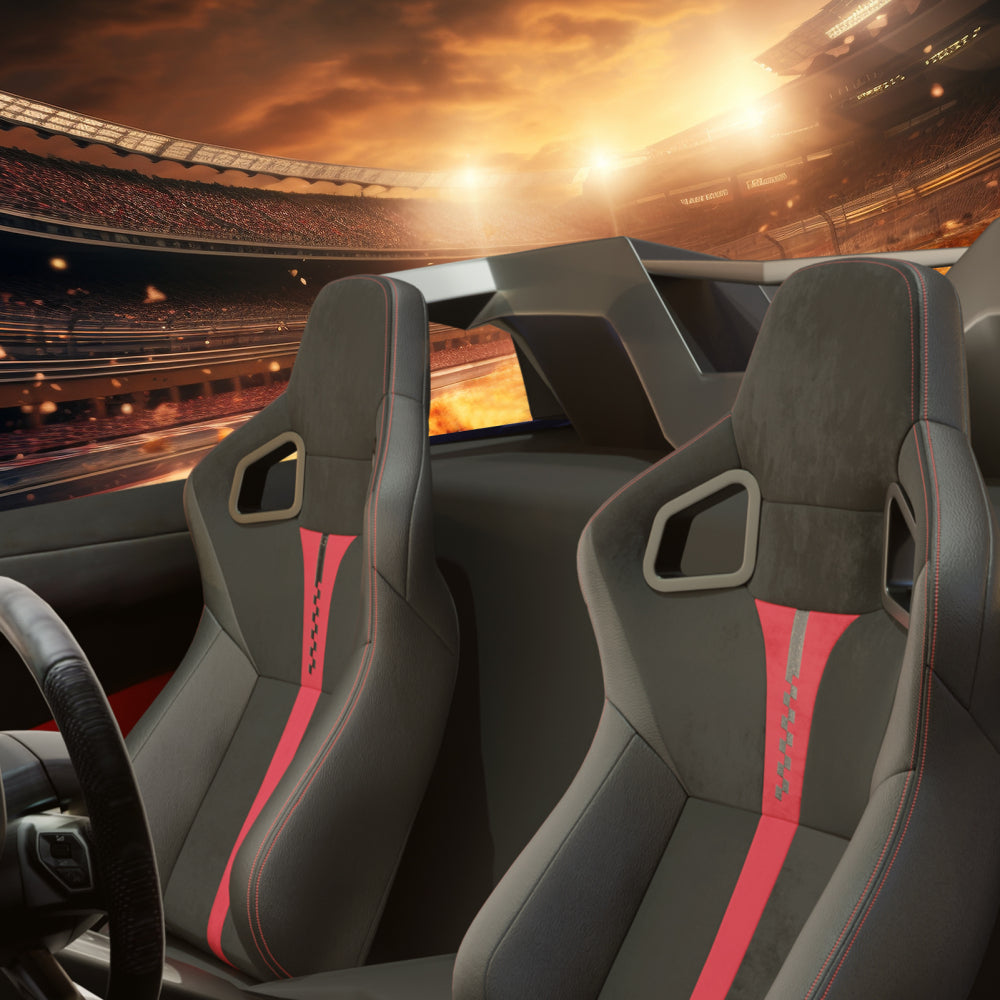 2PC Universal Bucket Racing Seats Red Stitch Red PVC Leather Reclinable Carbon Look Leather Back With Adjustor Slider(Not Including Seat Bracket ) 1 box of 2 pieces