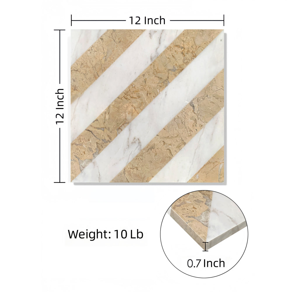 12*12 Waterjet marble,White Gold 2 color, natural marble, for floor and wall, polished marble tile, natural stone, genuine marble, real marble, 1 box 8 pcs
